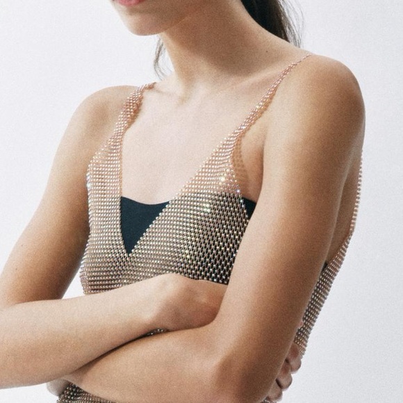 ZARA PINK GOLD RHINESTONE MESH DRESS - Picture 8 of 16